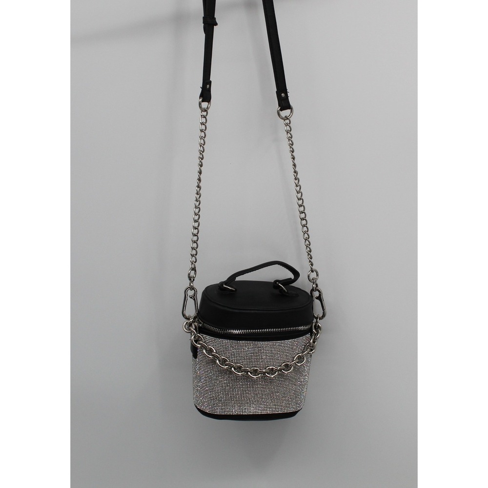 Madden‎ NYC Rhinestone Bucket Bag Black Silver Chain Crossbody Handbag